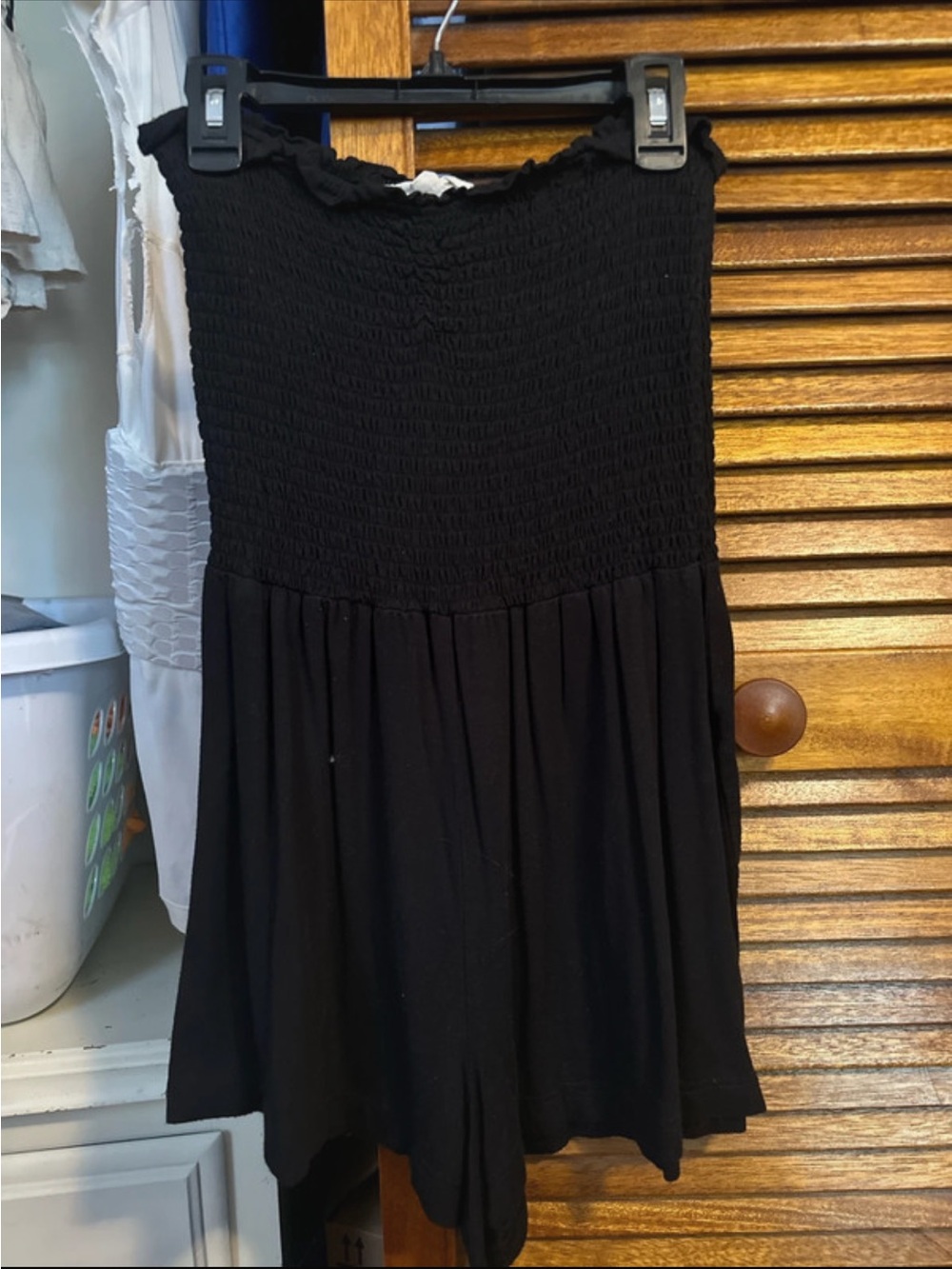 La Hearts Black Smocked Strapless Romper